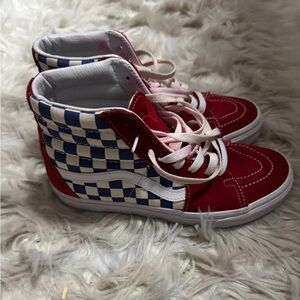 Vans Kids Red and Blue Checkered High-Top Sneakers